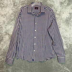 Untuckit Men Egrivin Slim Fit Long Sleeve Check Plaid Shirt Size L Navy Tan